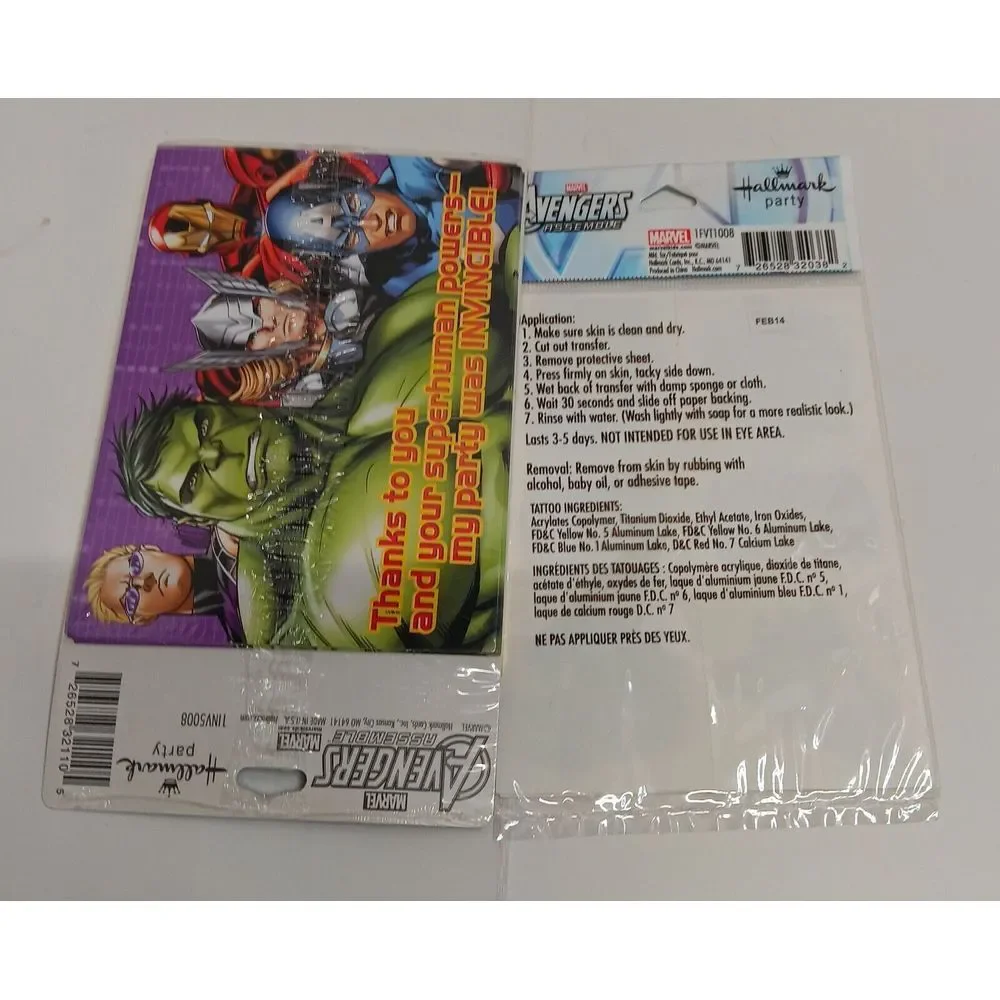 VTG Avengers Assemble Hallmark‎ Invitations Thank you cards Tattoos 8 unused new
